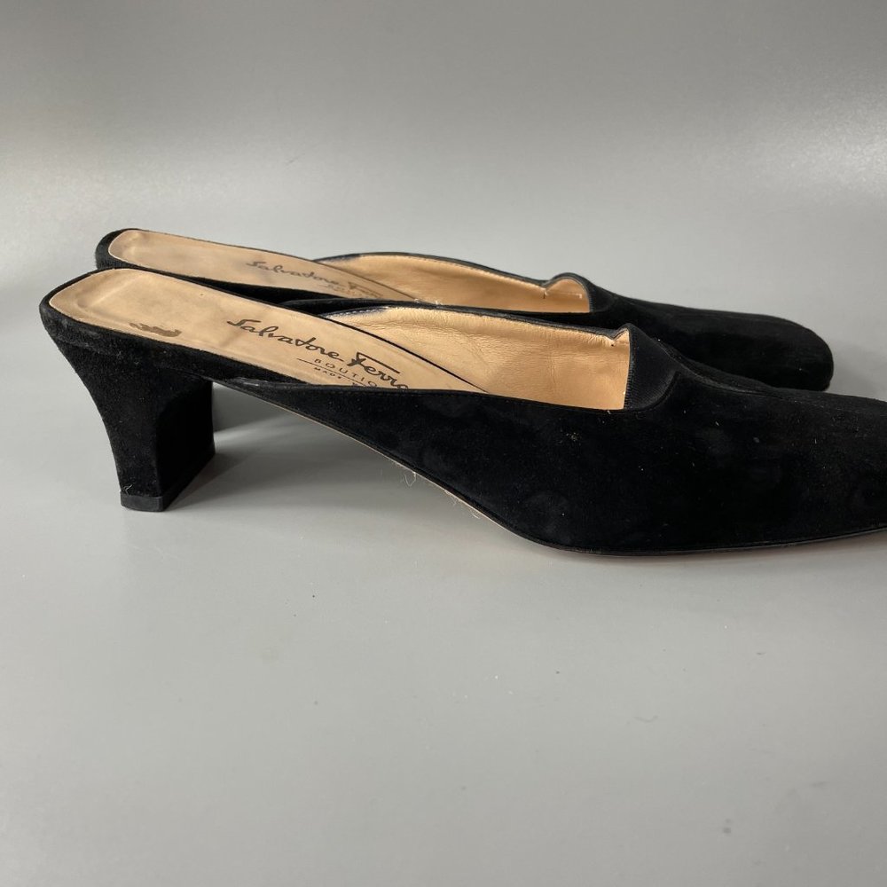 Salvatore Ferragamo Black Suede Mules/Slides, Size 8 AA - Picture 2 of 11